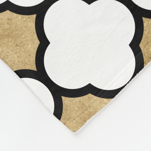 幾何学的金ゴールドグリッター白黒クローバー フリースブランケット (角)