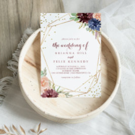 幾何学的金ゴールドグリッター結婚書道 招待状