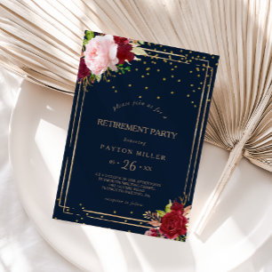 幾何学的金ゴールドグリッター赤い除・売却パーティー 招待状