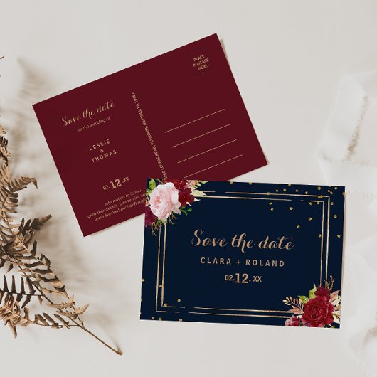 幾何学的金ゴールドグリッター赤トロピカル日付を保存 ポストカード