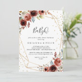 幾何学的金ゴールドグリッターBabyQベビーシャワーバーベキュー 招待状 (スタンド正面)