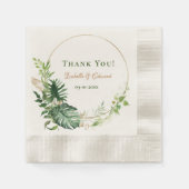 幾何学的金ゴールドグリーントロピカルモンステラ葉 縁ありカクテルナプキン (正面)