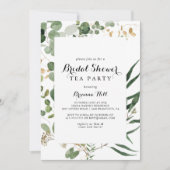 幾何学的金ゴールドグリーンブライダルシャワーティーパーティー 招待状 (正面)