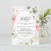 幾何学的金ゴールドグリーンベビーQベビーシャワーバーベキュー 招待状 (スタンド正面)