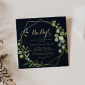 幾何学的金ゴールドグリーンベビーQベビーシャワーバーベキュー 招待状