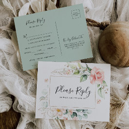 幾何学的金ゴールドグリーンメニュー選択RSVPポストカード ポストカード