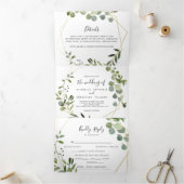 幾何学的金ゴールドグリーンユーカリ結婚プス 三つ折り招待状 (内部)