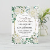 幾何学的金ゴールドグリーンリーグリーン&ホワイトローズ素朴 招待状 (スタンド正面)