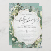 幾何学的金ゴールドグリーンリーベビーシャワー招待状 招待状 (正面/裏面)