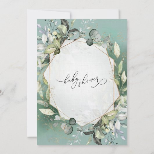 幾何学的金ゴールドグリーンリーベビーシャワー招待状 招待状 (裏面)