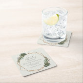 幾何学的金ゴールドグリーンリーボホウェディング日付保存 スクエアペーパーコースター (インサイチュ)