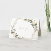 幾何学的金ゴールドグリーン折り結婚曲げサンキューカード サンキューカード (正面)