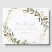 幾何学的金ゴールドグリーン秋の結婚式ゲストブック ゲストブック (正面)