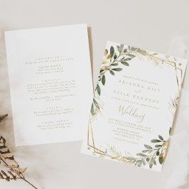 幾何学的金ゴールドグリーン秋フロント&バック結婚ズ 招待状