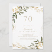 幾何学的金ゴールドグリーン秋70th誕生日パーティー 招待状 (正面)