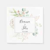 幾何学的金ゴールドグリーン葉フローラ結婚のナプキン スタンダードカクテルナプキン (正面)