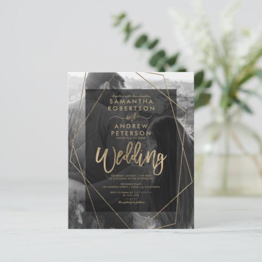 幾何学的金ゴールドタイポグラフィ写真の結婚予算 (スタンド正面)