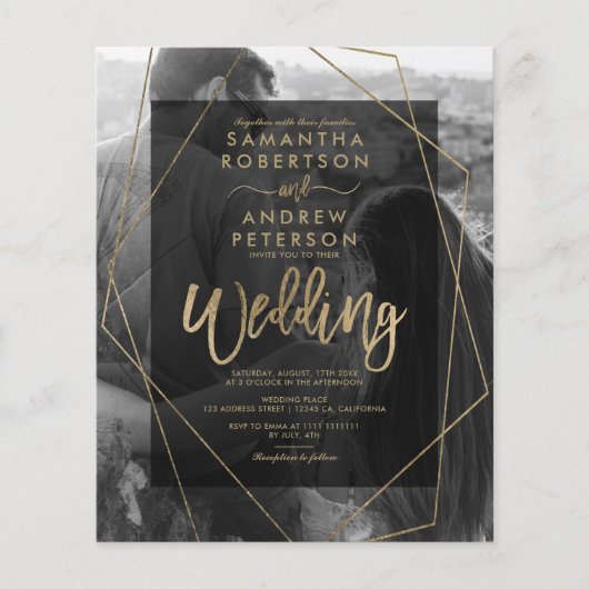 幾何学的金ゴールドタイポグラフィ写真の結婚予算 (正面)