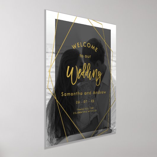 幾何学的金ゴールドタイポグラフィ結婚写真の歓迎 箔ポスター (レイダウン)