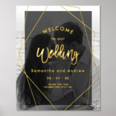 幾何学的金ゴールドタイポグラフィ結婚写真の歓迎 箔ポスター (正面)