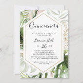 幾何学的金ゴールドトロピカルグリーナリーキンセアニラ 招待状 (正面)