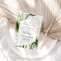 幾何学的金ゴールドトロピカルグリーンフロント&バック結婚ズ