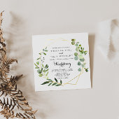 幾何学的金ゴールドトロピカルグリーンフロント&バック結婚ズ 招待状