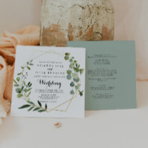 幾何学的金ゴールドトロピカルグリーンフロント&バック結婚ズ