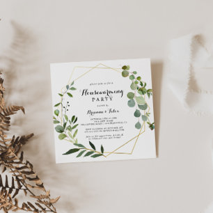 幾何学的金ゴールドトロピカルグリーン引っ越し祝いパーティーパーティー 招待状