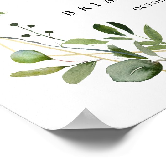 幾何学的金ゴールドトロピカルグリーン結婚の歓迎サイン ポスター (角)