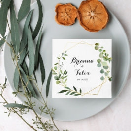 幾何学的金ゴールドトロピカルグリーン結婚ズナプキン スタンダードカクテルナプキン