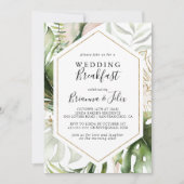 幾何学的金ゴールドトロピカルグリーン結婚リーズブレックファースト 招待状 (正面)