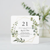 幾何学的金ゴールドトロピカルグリーン21歳の誕生日パーティー 招待状 (スタンド正面)