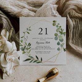 幾何学的金ゴールドトロピカルグリーン21歳の誕生日パーティー 招待状