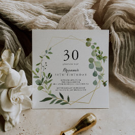幾何学的金ゴールドトロピカルグリーン30th誕生日パーティー 招待状