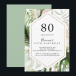 幾何学的金ゴールドトロピカルグリーン80th誕生日パーティー 招待状<br><div class="desc">この幾何学的な金ゴールドトロピカルグリーン80th誕生日パーティーへの招待は、の誕生日パーティシンプルーに最適である。デザインは手色彩の鮮やか水色の金ゴールドと緑の手のひら葉とバナナのを備え、ピンクの花をブケートに束ね、幾何学的なフレームを飾る。</div>