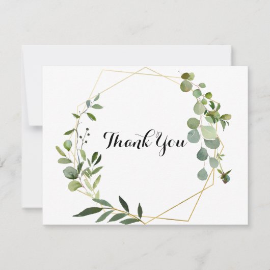 幾何学的金ゴールドトロピカルグ葉ローン結婚ズ サンキューカード (正面)