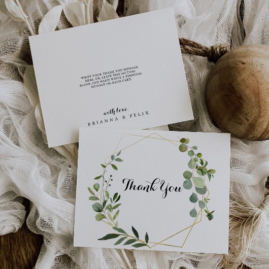 幾何学的金ゴールドトロピカルグ葉ローン結婚ズ サンキューカード