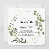 幾何学的金ゴールドトロピカルスイート16誕生日パーティー 招待状 (正面)