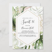 幾何学的金ゴールドトロピカルスイート16誕生日パーティー 招待状 (正面)