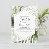 幾何学的金ゴールドトロピカルスイート16誕生日パーティー 招待状 (スタンド正面)