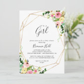 幾何学的金ゴールドトロピカル女の子ベビーシャワー 招待状 (スタンド正面)