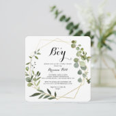 幾何学的金ゴールドトロピカル男の子の赤ちゃんシャワー 招待状 (スタンド正面)