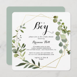 幾何学的金ゴールドトロピカル男の子の赤ちゃんシャワー 招待状