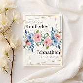 幾何学的金ゴールドピンクのネイビーブルーミント結婚花の 招待状