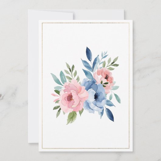 幾何学的金ゴールドピンクのネイビーブルーミント結婚花の 招待状 (裏面)