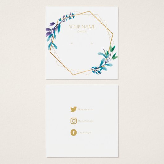 幾何学的金ゴールドフラワーリースイヤリング表示カード (正面&裏面)