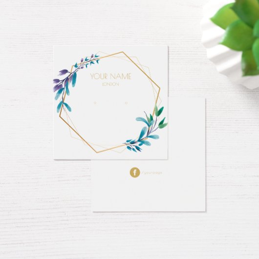 幾何学的金ゴールドフラワーリースイヤリング表示カード (デスク)