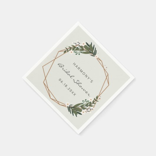 幾何学的金ゴールドフレームの緑のモダンブライダルシャワー スタンダードカクテルナプキン (角)