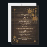 幾何学的金ゴールドフレームウッド21st誕生日パーティー 招待状<br><div class="desc">木目素朴21歳の誕生日パーティの招待状と幾何ユニーク金ゴールド枠。</div>